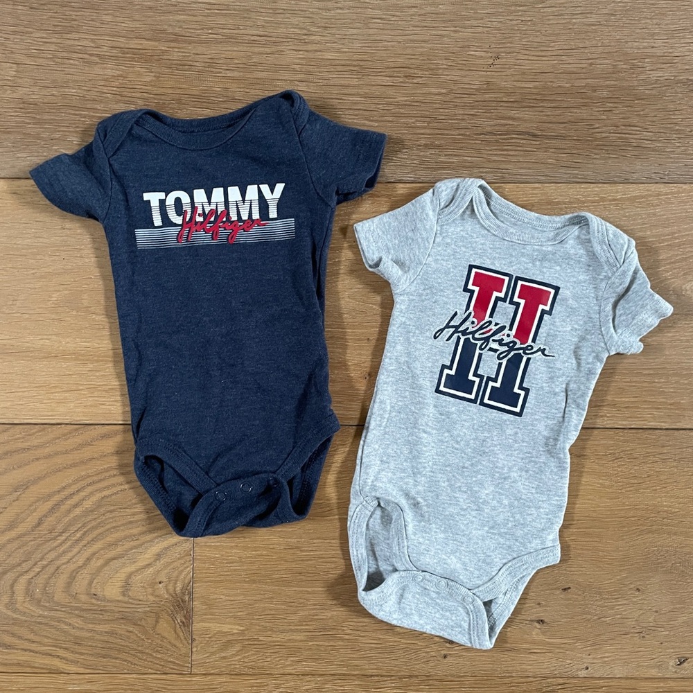 Tommy Hilfiger Infant Bodysuit Pair — Navy & Heather Gray with Red Accents